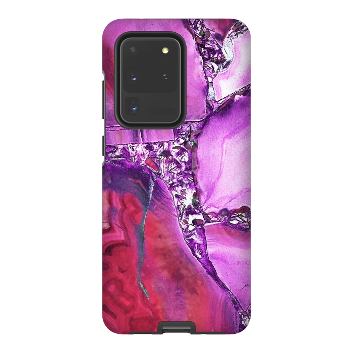 Galaxy S20 Ultra StrongFit Vibrant red pink geode and rhinestones by Oana 