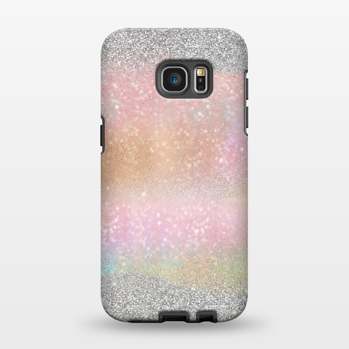 Galaxy S7 EDGE StrongFit Elegant Silver Gold strokes rainbow glow Glitter abstract image by InovArts
