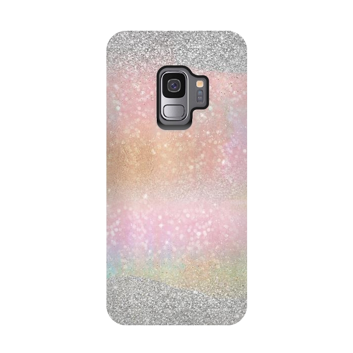 Galaxy S9 StrongFit Elegant Silver Gold strokes rainbow glow Glitter abstract image by InovArts
