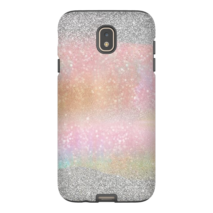 Galaxy J7 StrongFit Elegant Silver Gold strokes rainbow glow Glitter abstract image by InovArts
