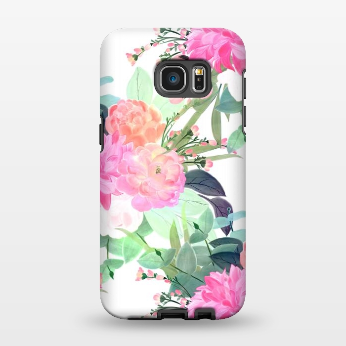 Galaxy S7 EDGE StrongFit Girly Pink & White Flowers Watercolor Paint by InovArts