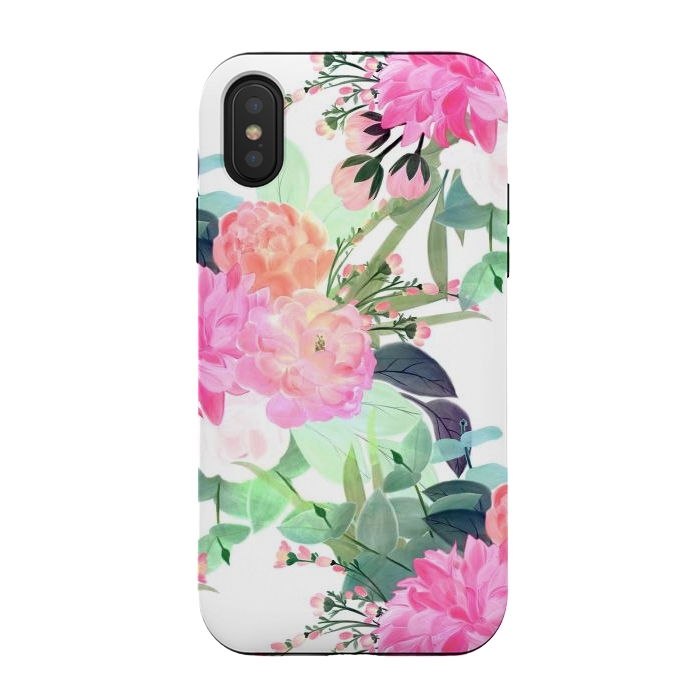 iPhone Xs / X StrongFit Girly Pink & White Flowers Watercolor Paint by InovArts