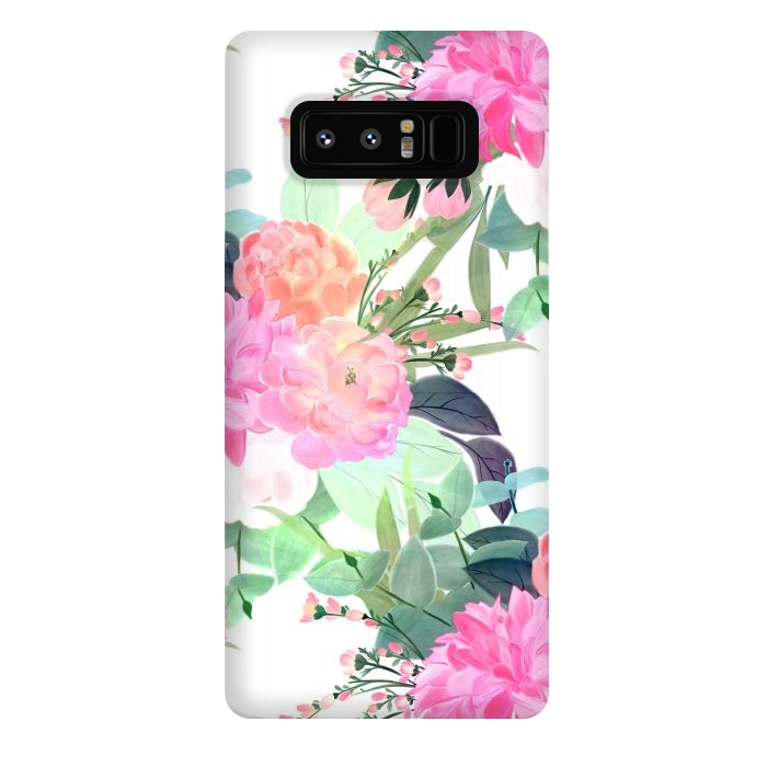 Galaxy Note 8 StrongFit Girly Pink & White Flowers Watercolor Paint by InovArts