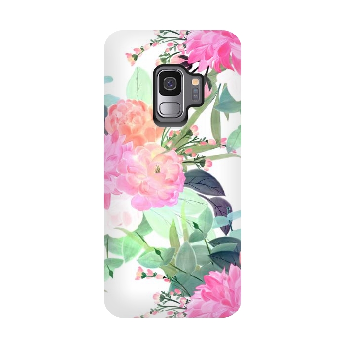 Galaxy S9 StrongFit Girly Pink & White Flowers Watercolor Paint by InovArts