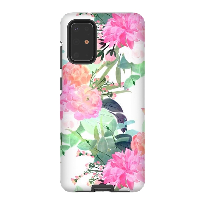 Galaxy S20 Plus StrongFit Girly Pink & White Flowers Watercolor Paint by InovArts