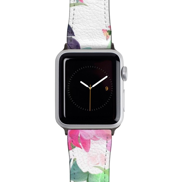 Watch 38mm / 40mm Strap PU leather Girly Pink & White Flowers Watercolor Paint by InovArts