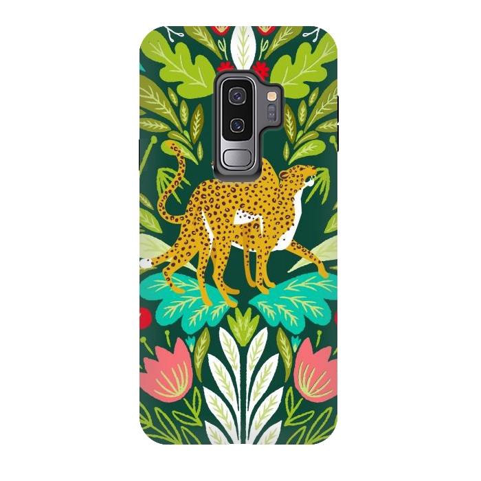 Galaxy S9 plus StrongFit "Cheetah Couple Illustration, Wild Cat Jungle Nature, Mandala Painting, Wildlife Tropical Tiger" by Uma Prabhakar Gokhale
