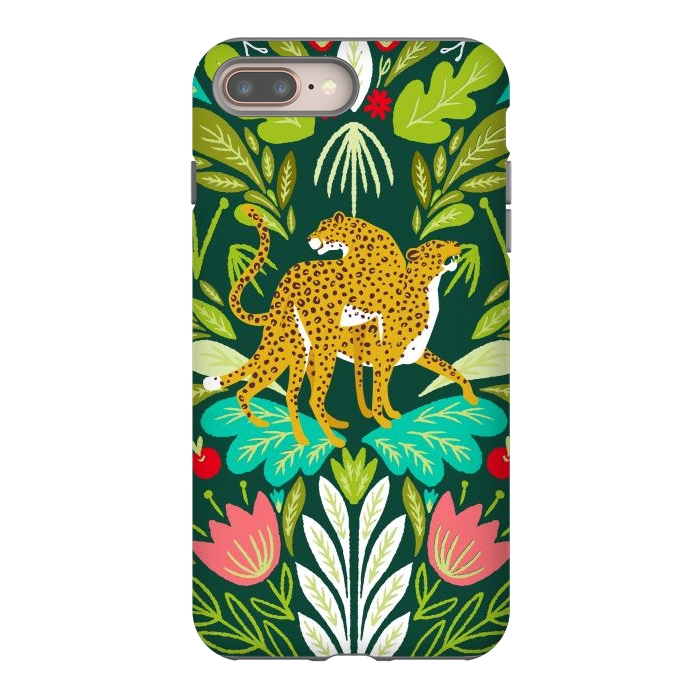 iPhone 8 plus StrongFit "Cheetah Couple Illustration, Wild Cat Jungle Nature, Mandala Painting, Wildlife Tropical Tiger" by Uma Prabhakar Gokhale