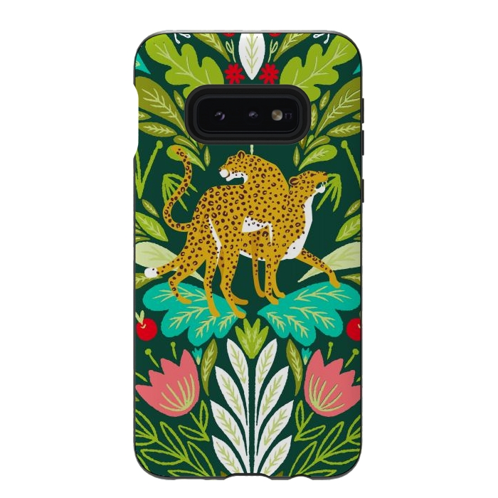 Galaxy S10e StrongFit "Cheetah Couple Illustration, Wild Cat Jungle Nature, Mandala Painting, Wildlife Tropical Tiger" by Uma Prabhakar Gokhale