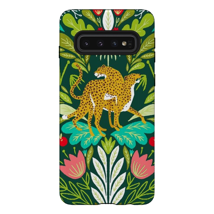 Galaxy S10 StrongFit "Cheetah Couple Illustration, Wild Cat Jungle Nature, Mandala Painting, Wildlife Tropical Tiger" by Uma Prabhakar Gokhale