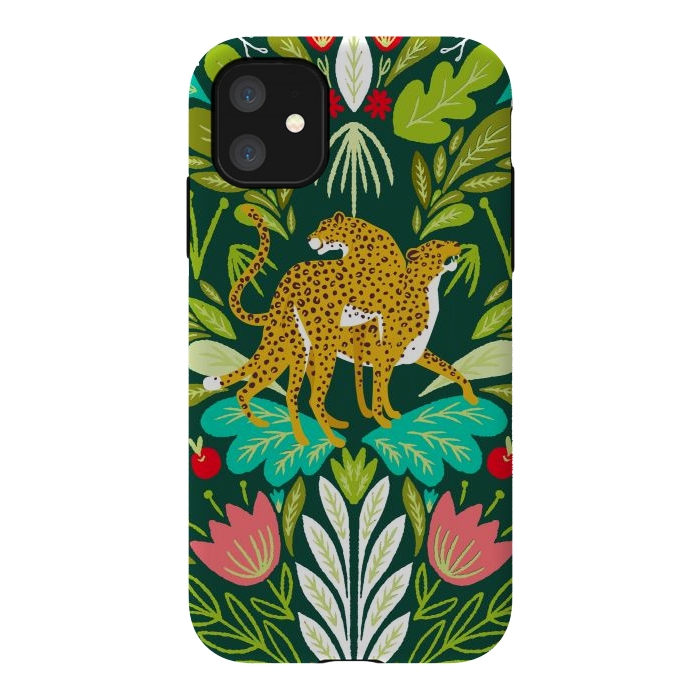 iPhone 11 StrongFit "Cheetah Couple Illustration, Wild Cat Jungle Nature, Mandala Painting, Wildlife Tropical Tiger" by Uma Prabhakar Gokhale