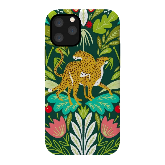 iPhone 11 Pro StrongFit "Cheetah Couple Illustration, Wild Cat Jungle Nature, Mandala Painting, Wildlife Tropical Tiger" by Uma Prabhakar Gokhale