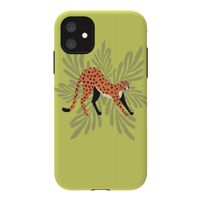 iPhone 11 StrongFit Cheetah stretching mint by Jelena Obradovic