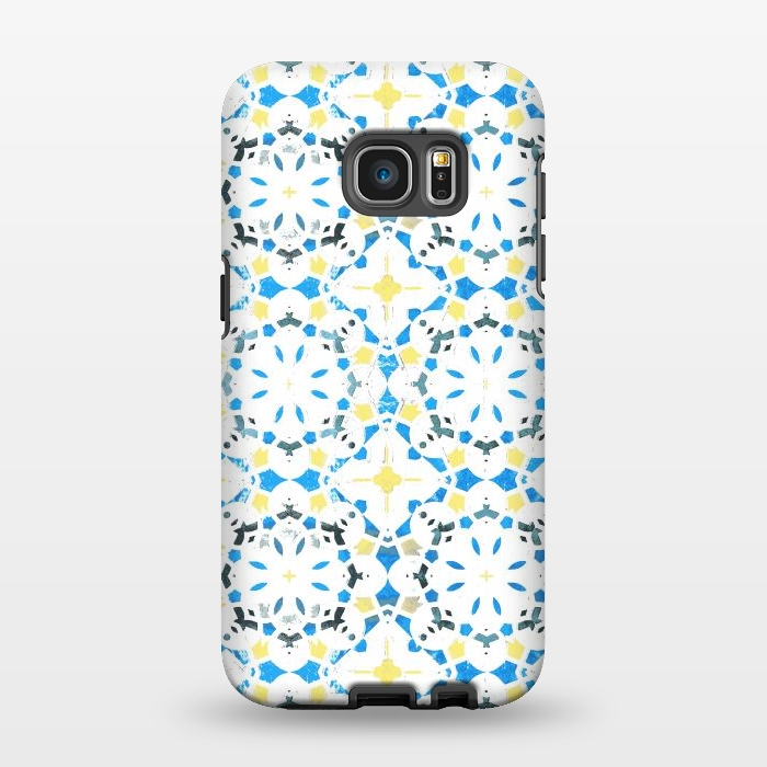 Galaxy S7 EDGE StrongFit Vibrant blue yellow Moroccan tiles by Oana 