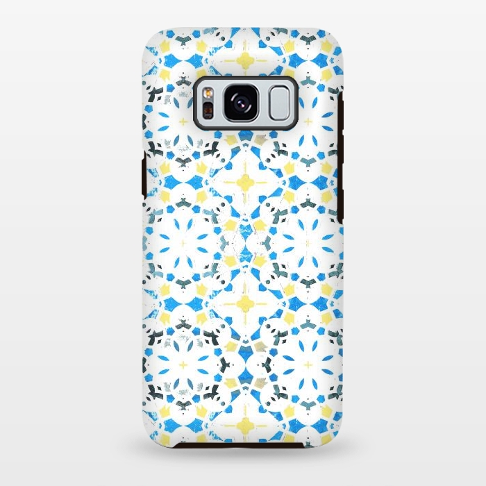 Galaxy S8 plus StrongFit Vibrant blue yellow Moroccan tiles by Oana 