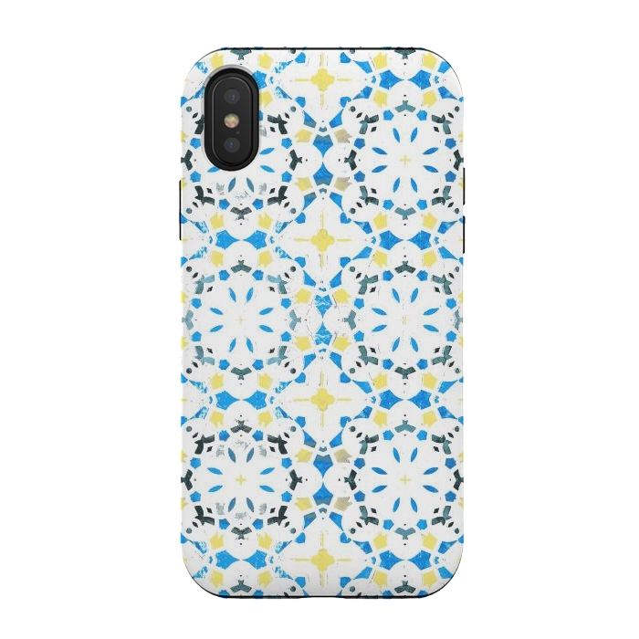 iPhone Xs / X StrongFit Vibrant blue yellow Moroccan tiles by Oana 