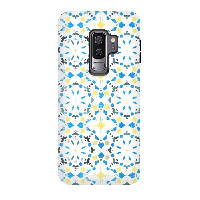 Galaxy S9 plus StrongFit Vibrant blue yellow Moroccan tiles by Oana 