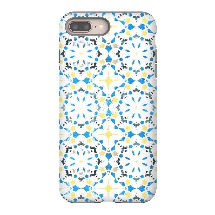 iPhone 8 plus StrongFit Vibrant blue yellow Moroccan tiles by Oana 