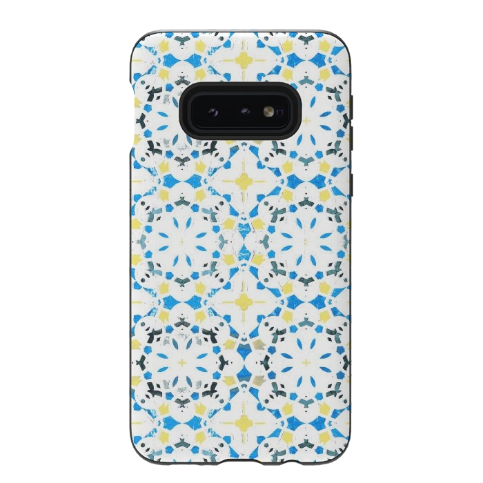 Galaxy S10e StrongFit Vibrant blue yellow Moroccan tiles by Oana 