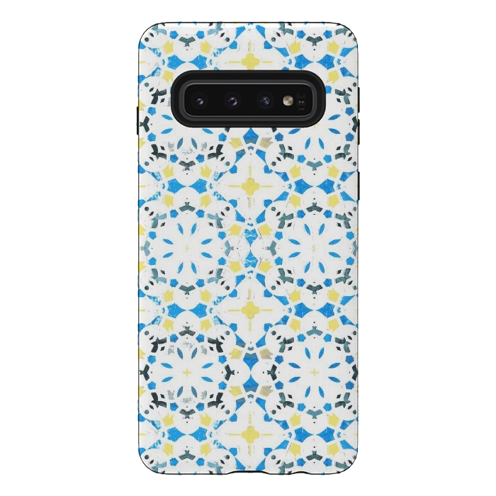 Galaxy S10 StrongFit Vibrant blue yellow Moroccan tiles by Oana 