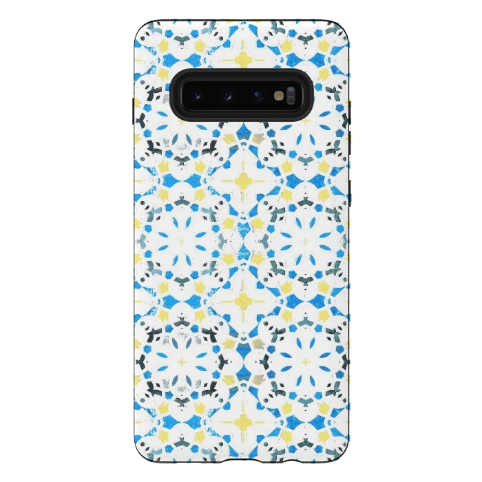 Galaxy S10 plus StrongFit Vibrant blue yellow Moroccan tiles by Oana 