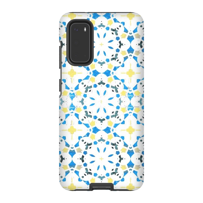 Galaxy S20 StrongFit Vibrant blue yellow Moroccan tiles by Oana 