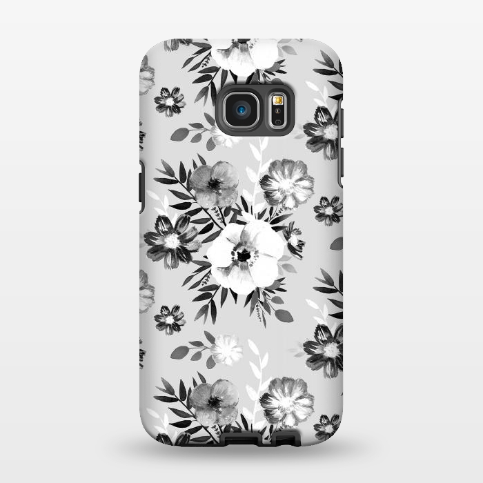 Galaxy S7 EDGE StrongFit Black and white ink painted flowers by Oana 