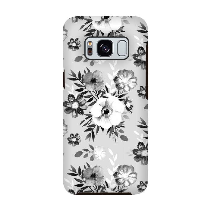 Galaxy S8 StrongFit Black and white ink painted flowers by Oana 