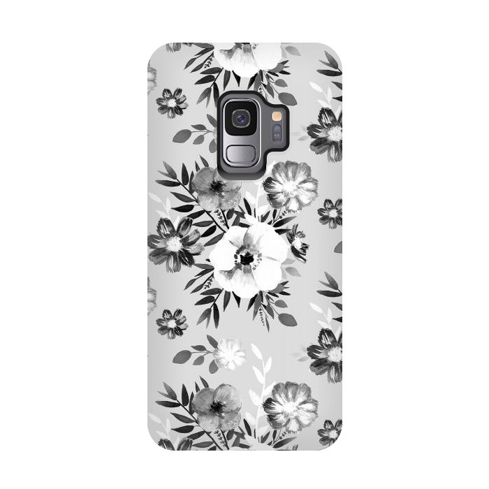 Galaxy S9 StrongFit Black and white ink painted flowers by Oana 