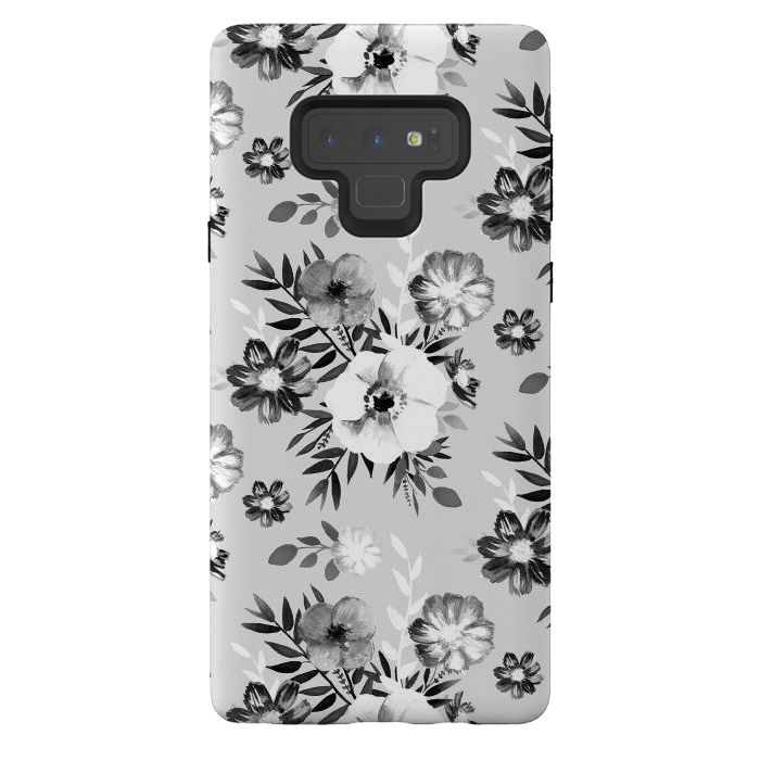 Galaxy Note 9 StrongFit Black and white ink painted flowers by Oana 