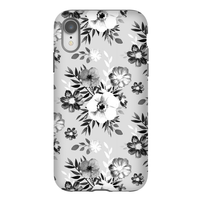iPhone Xr StrongFit Black and white ink painted flowers by Oana 