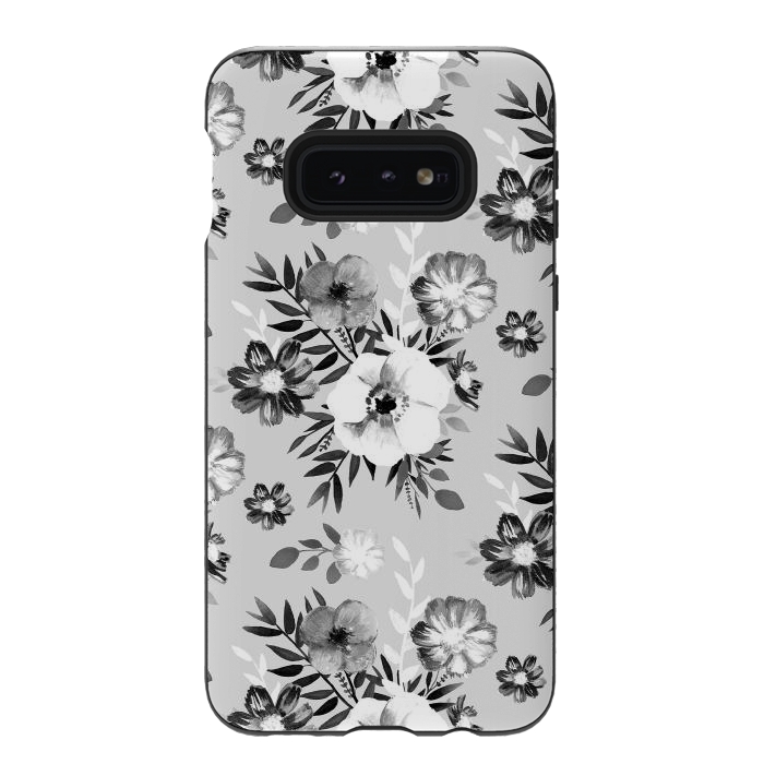 Galaxy S10e StrongFit Black and white ink painted flowers by Oana 