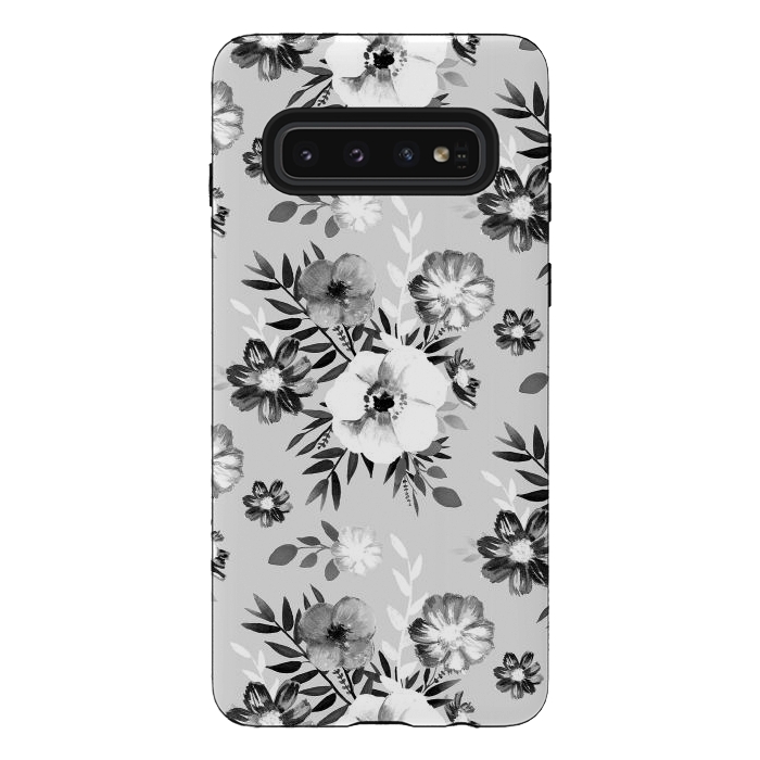 Galaxy S10 StrongFit Black and white ink painted flowers by Oana 