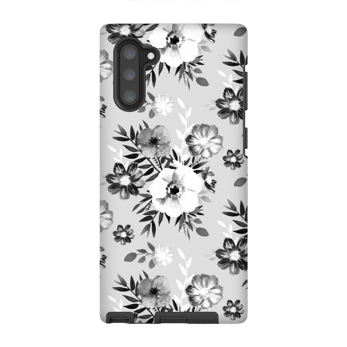Galaxy Note 10 StrongFit Black and white ink painted flowers by Oana 