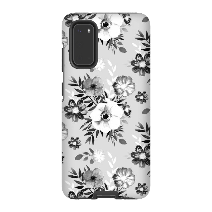 Galaxy S20 StrongFit Black and white ink painted flowers by Oana 