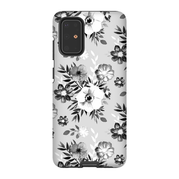 Galaxy S20 Plus StrongFit Black and white ink painted flowers by Oana 