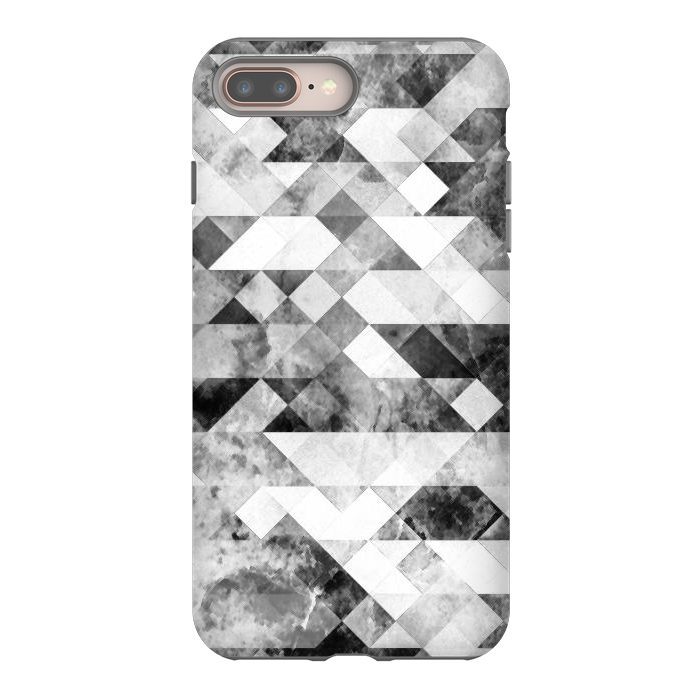 iPhone 7 plus StrongFit Black and white textured marble triangles by Oana 