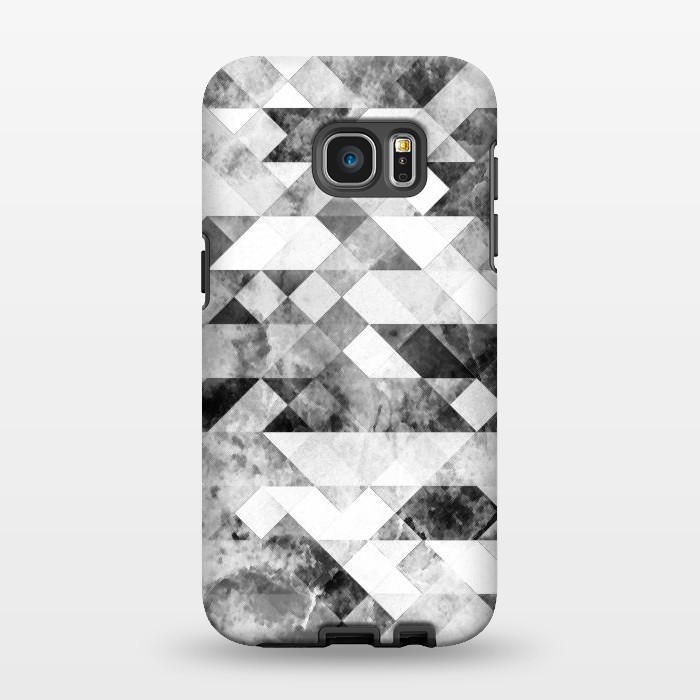 Galaxy S7 EDGE StrongFit Black and white textured marble triangles by Oana 