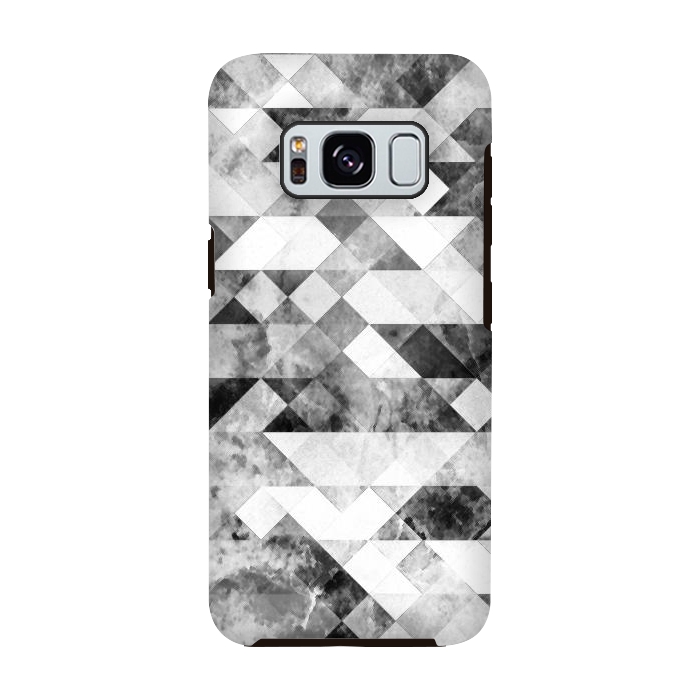 Galaxy S8 StrongFit Black and white textured marble triangles by Oana 