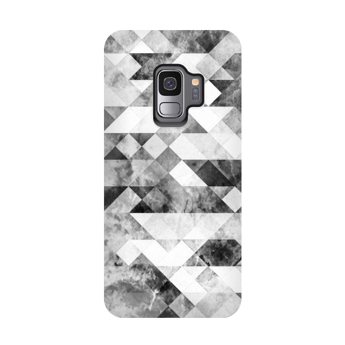 Galaxy S9 StrongFit Black and white textured marble triangles by Oana 