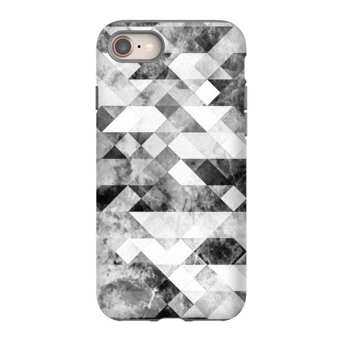 iPhone 8 StrongFit Black and white textured marble triangles by Oana 