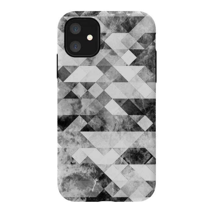 iPhone 11 StrongFit Black and white textured marble triangles by Oana 