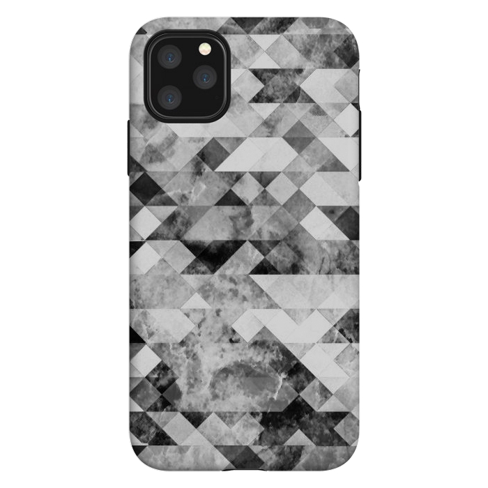 iPhone 11 Pro Max StrongFit Black and white textured marble triangles by Oana 