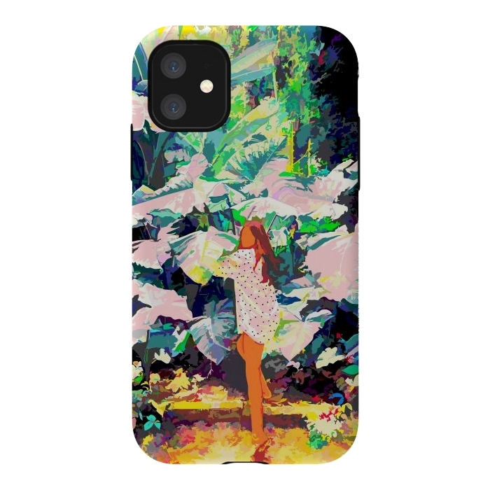 iPhone 11 StrongFit Live Quietly In a Corner Of Nature, Modern Bohemian Woman Jungle Forest Eclectic Painting by Uma Prabhakar Gokhale