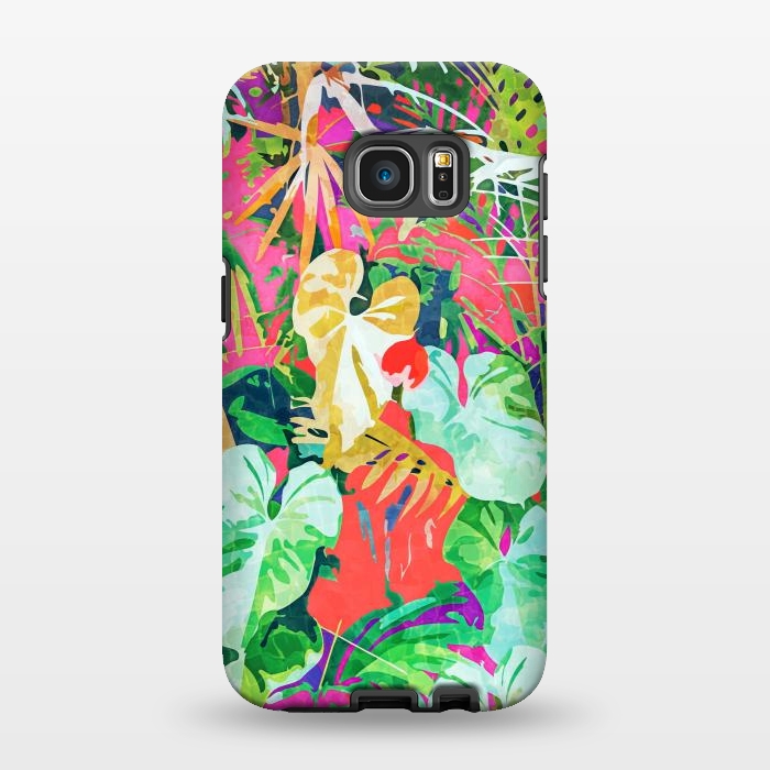 Galaxy S7 EDGE StrongFit Find Me Where The Tropical Things Are | Jungle Botanical Palm Colorful Painting by Uma Prabhakar Gokhale