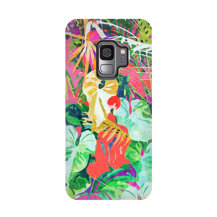 Galaxy S9 StrongFit Find Me Where The Tropical Things Are | Jungle Botanical Palm Colorful Painting by Uma Prabhakar Gokhale