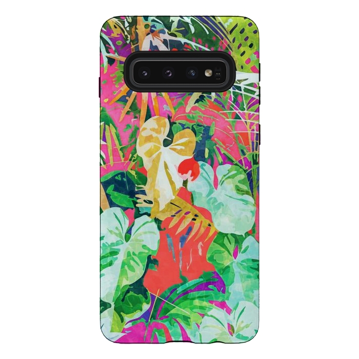 Galaxy S10 StrongFit Find Me Where The Tropical Things Are | Jungle Botanical Palm Colorful Painting by Uma Prabhakar Gokhale