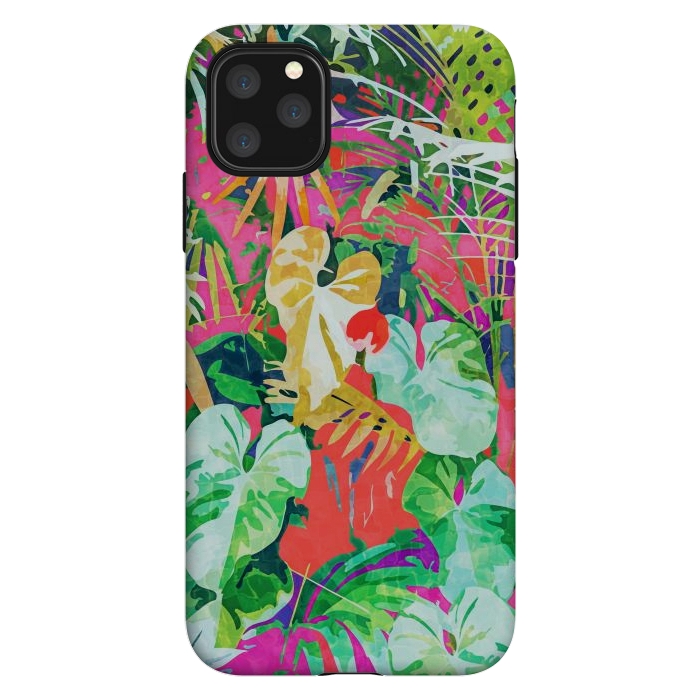 iPhone 11 Pro Max StrongFit Find Me Where The Tropical Things Are | Jungle Botanical Palm Colorful Painting by Uma Prabhakar Gokhale