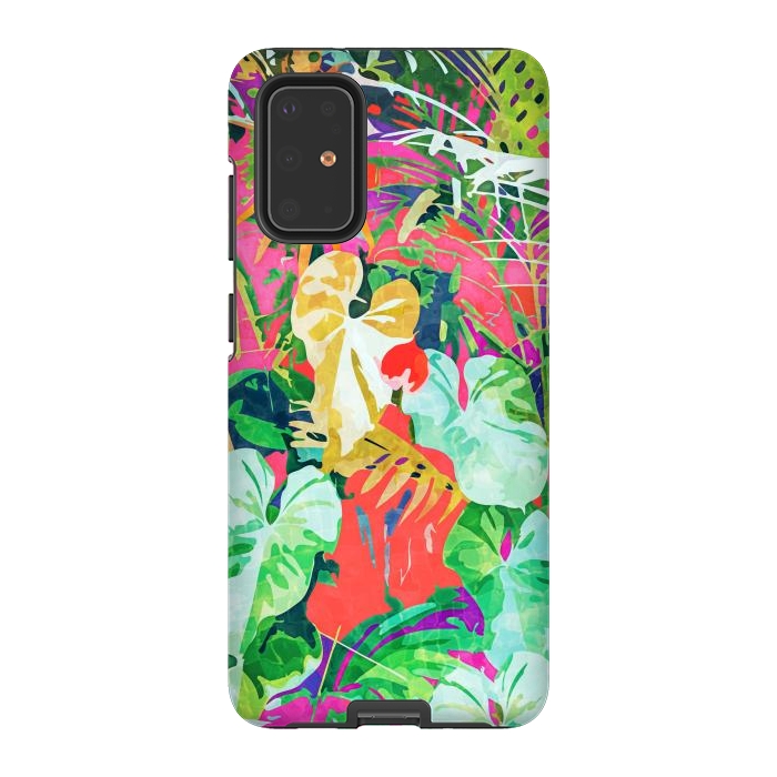Galaxy S20 Plus StrongFit Find Me Where The Tropical Things Are | Jungle Botanical Palm Colorful Painting by Uma Prabhakar Gokhale
