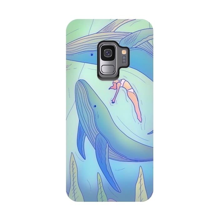 Galaxy S9 StrongFit The girl and the whales by Steve Wade (Swade)